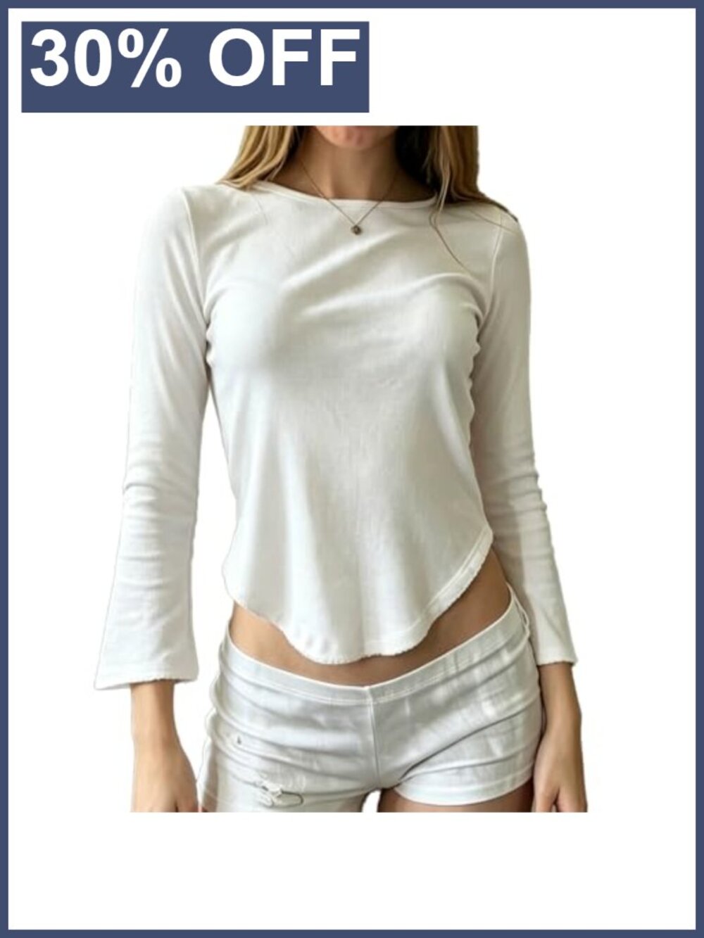 Boat Neck 3/4 Sleeve Scalloped Hem Crop Top Y2K Baby Tee